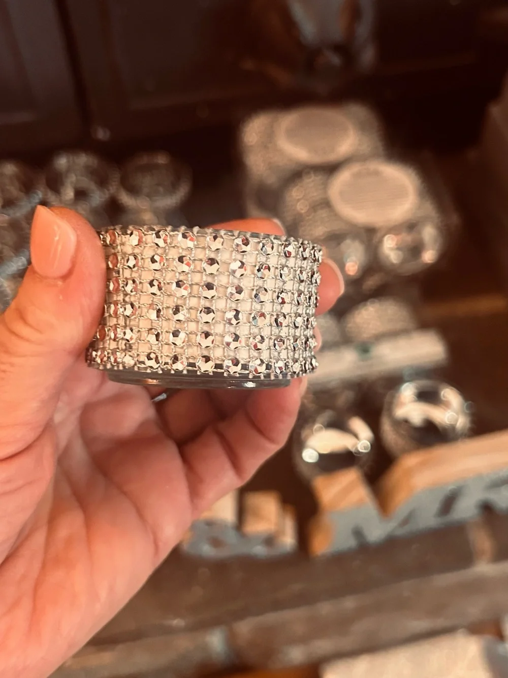 Silver glass votives 108 total used for reception tables for December wedding